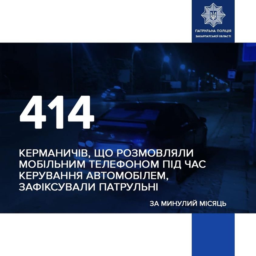 У жовтні закарпатські патрульні оштрафували 414 водіїв за розмови по телефону за кермом